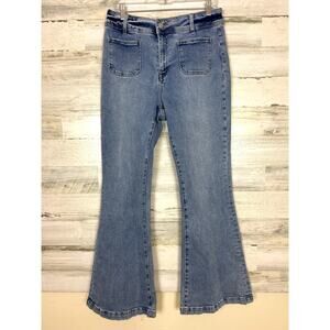 Altar'd State women's 30 flared leg blue denim jeans zip new boho casual pant
